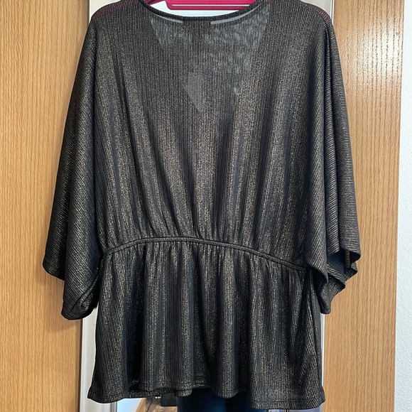 Aqua Curve 1X black gold dress blouse V neck elastic under bust flowy bottom NWT - Picture 6 of 14